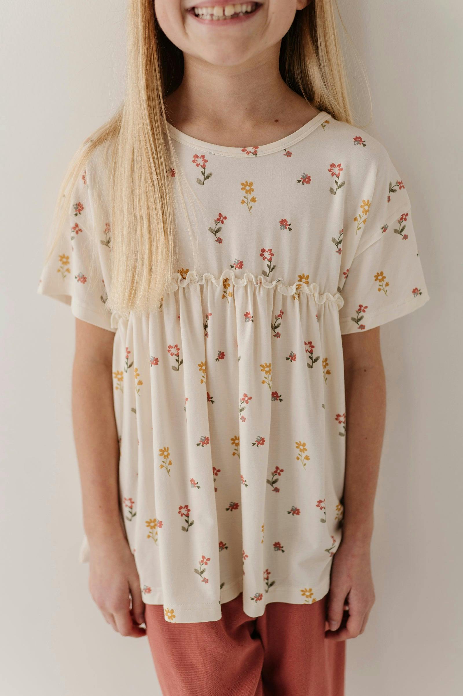 Girls Loose Short Sleeve Top in Rose Cloud