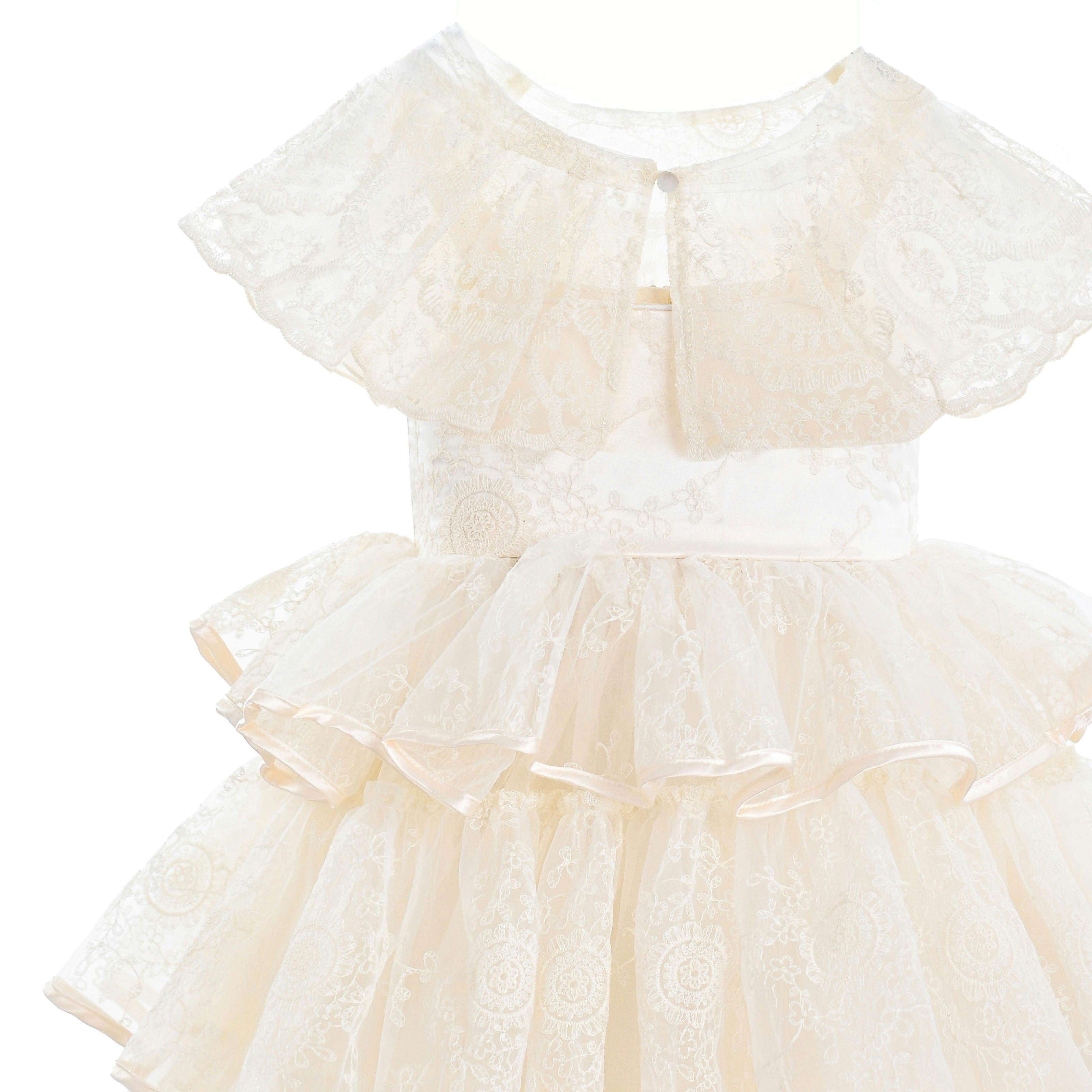 Beige Elka Tiered Lace Dress