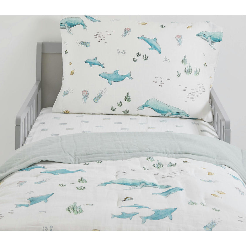Cotton Muslin Toddler Bedding 3 Piece Set - Whales
