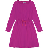 Lila Striped Round Neck Long Sleeve Drawstring Dress, Pink