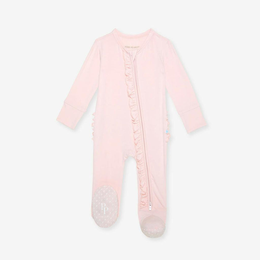 Sweet Pink Footie Ruffled Zippered One Piece