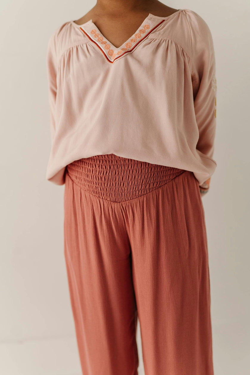 Girls Harem V-Waist Tie Pants in Grayish Blue