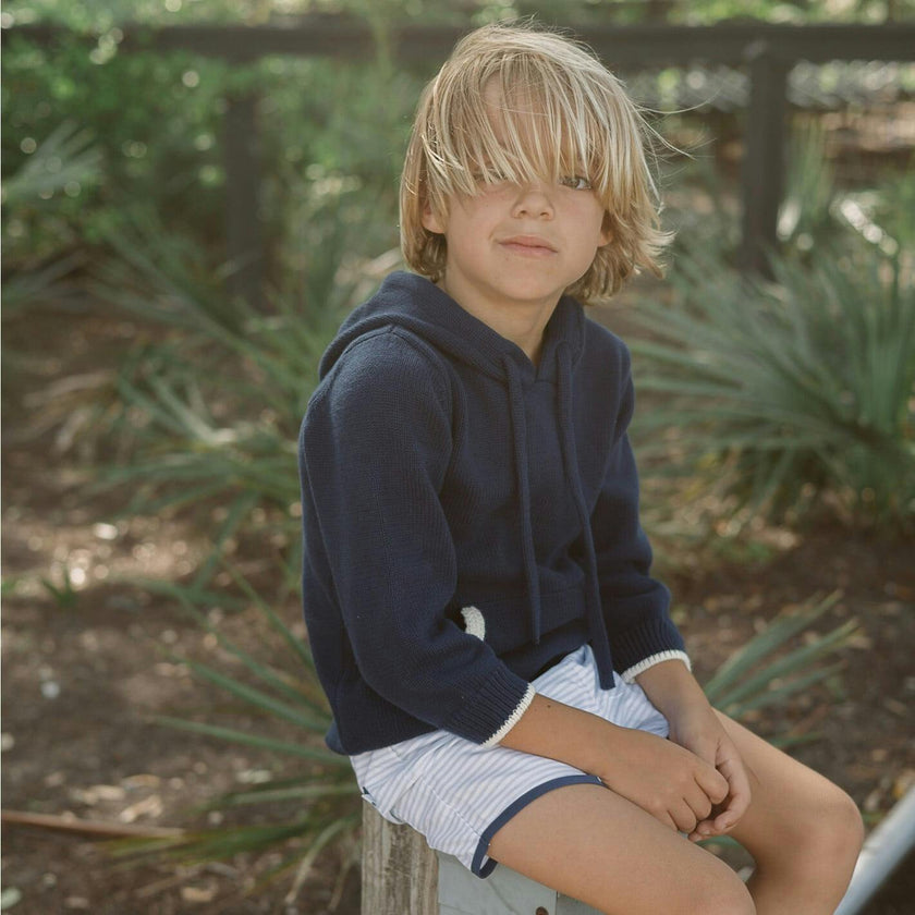Unisex Navy Knit Hoodie