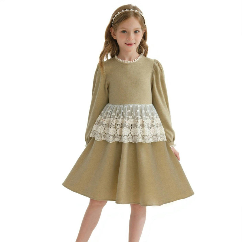 Beige Lace Waist Dress