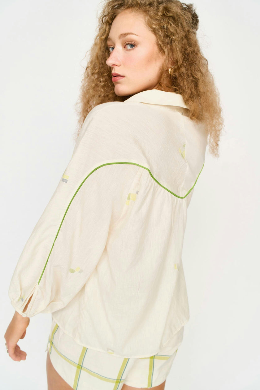 Midland Top in Lime Jamdani