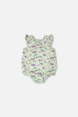 Jersey Romper Green Printed Flowers