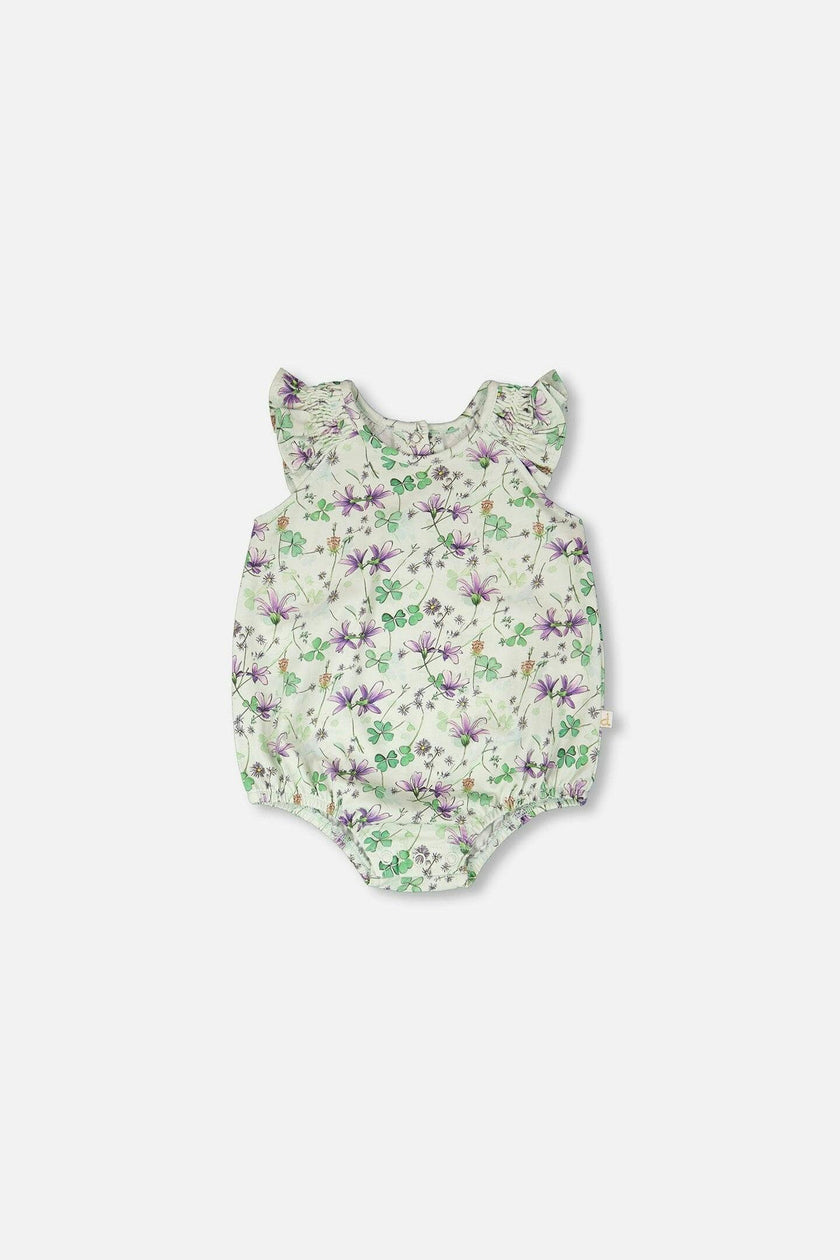 Jersey Romper Green Printed Flowers