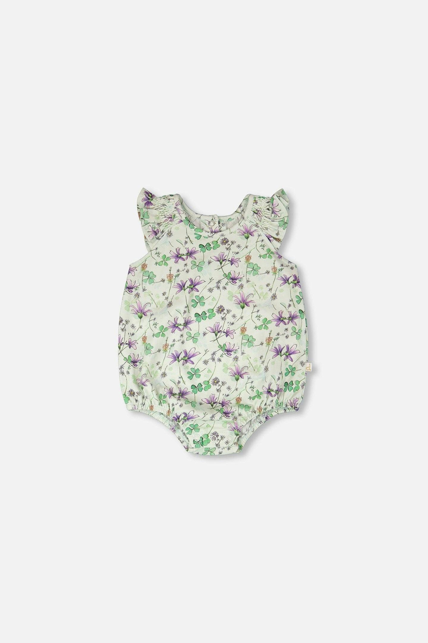 Jersey Romper Green Printed Flowers