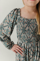 Girls Smocking Knit Jumpsuit in Landon Ethnic Diamond