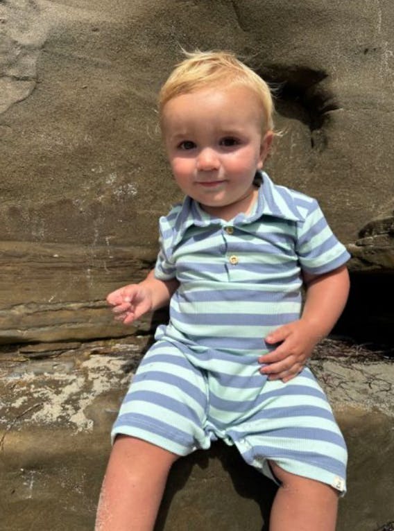 DRIFT CHAMBRAY/BLUE STRIPE Polo Romper