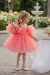 Blush Feather Fairy Tulle Flower Girl Dress