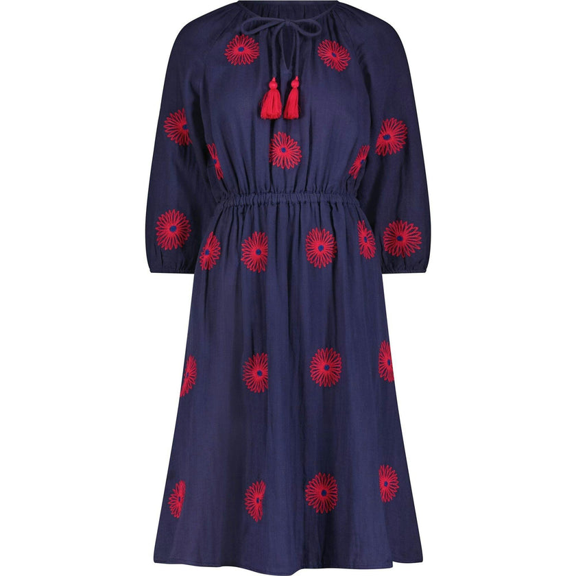 Solange Women's Popover Dress Navy Flower Embroidery, Blue