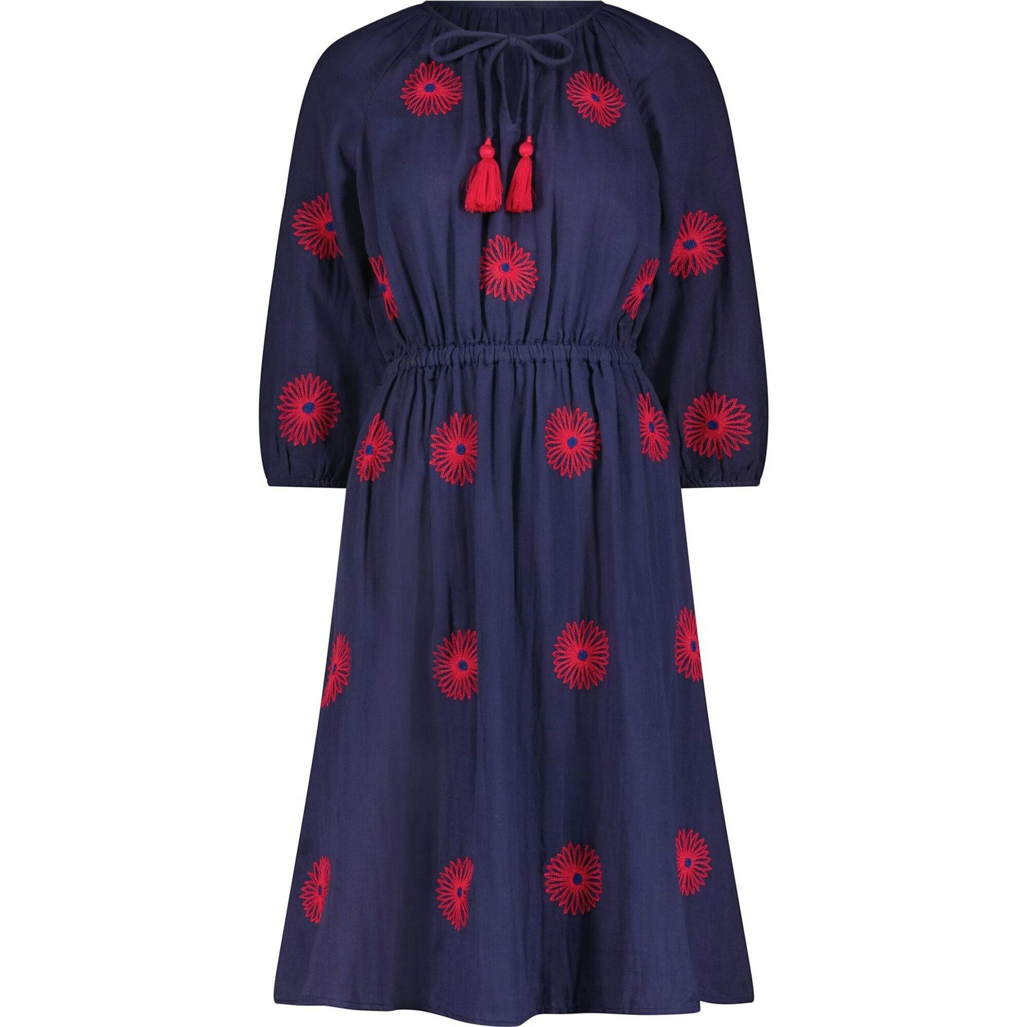 Solange Women's Popover Dress Navy Flower Embroidery, Blue