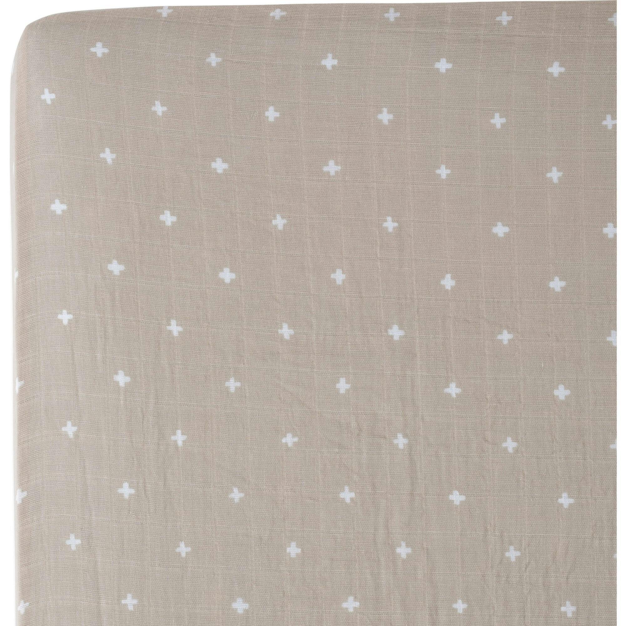 Cotton Muslin Crib Sheet - Taupe Cross
