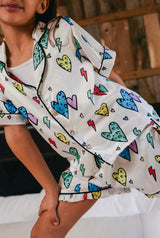 Rainbow Cheetah Heart Silk Shirt & Short Set