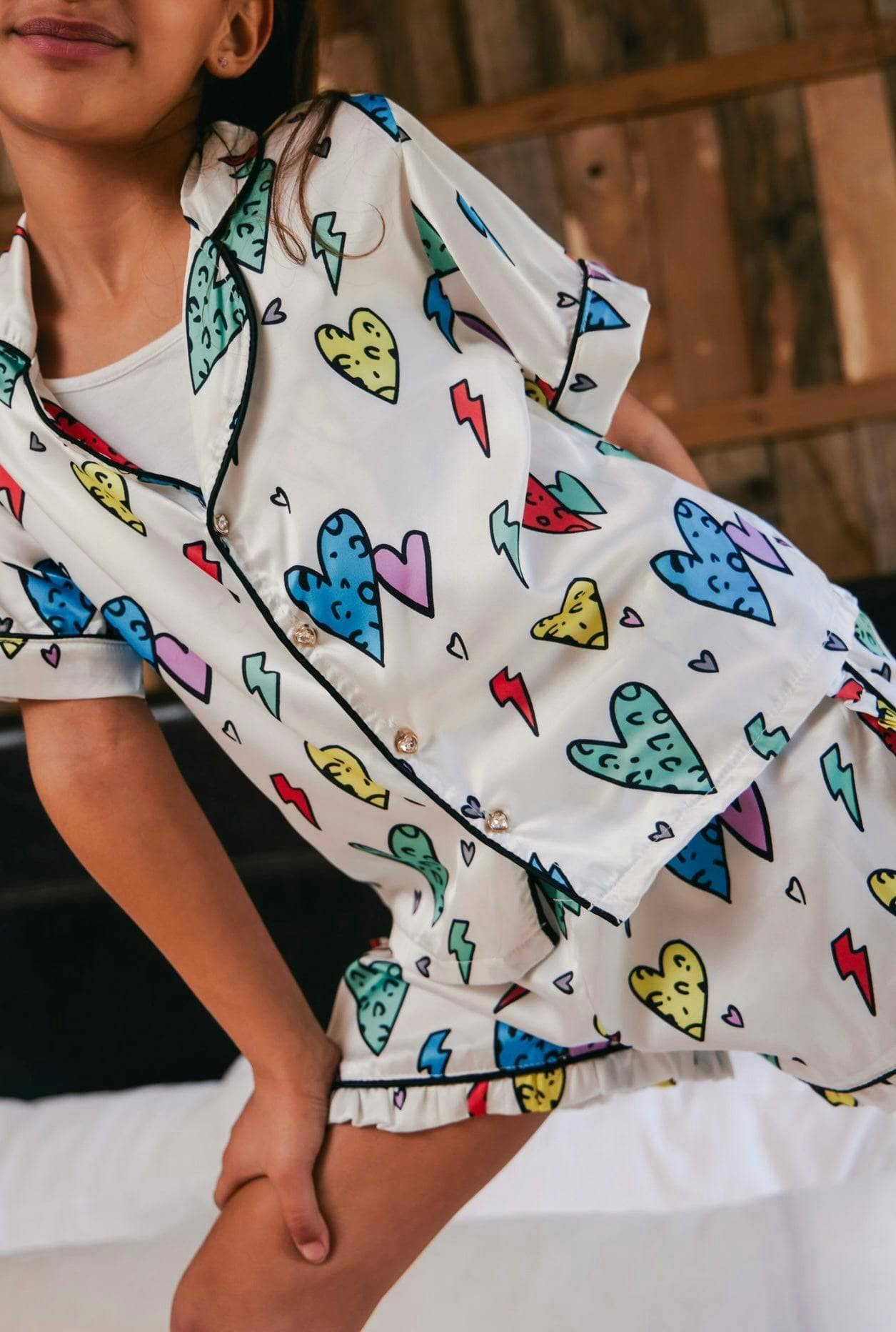 Rainbow Cheetah Heart Silk Shirt & Short Set