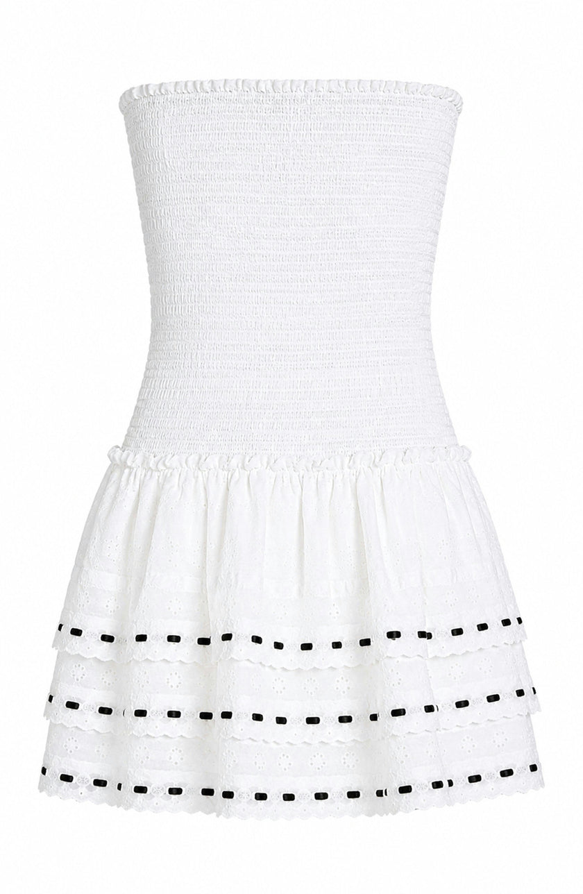 Sage White Heart & Flower Eyelet With Black Ribbon Smocked Ruffle Dress