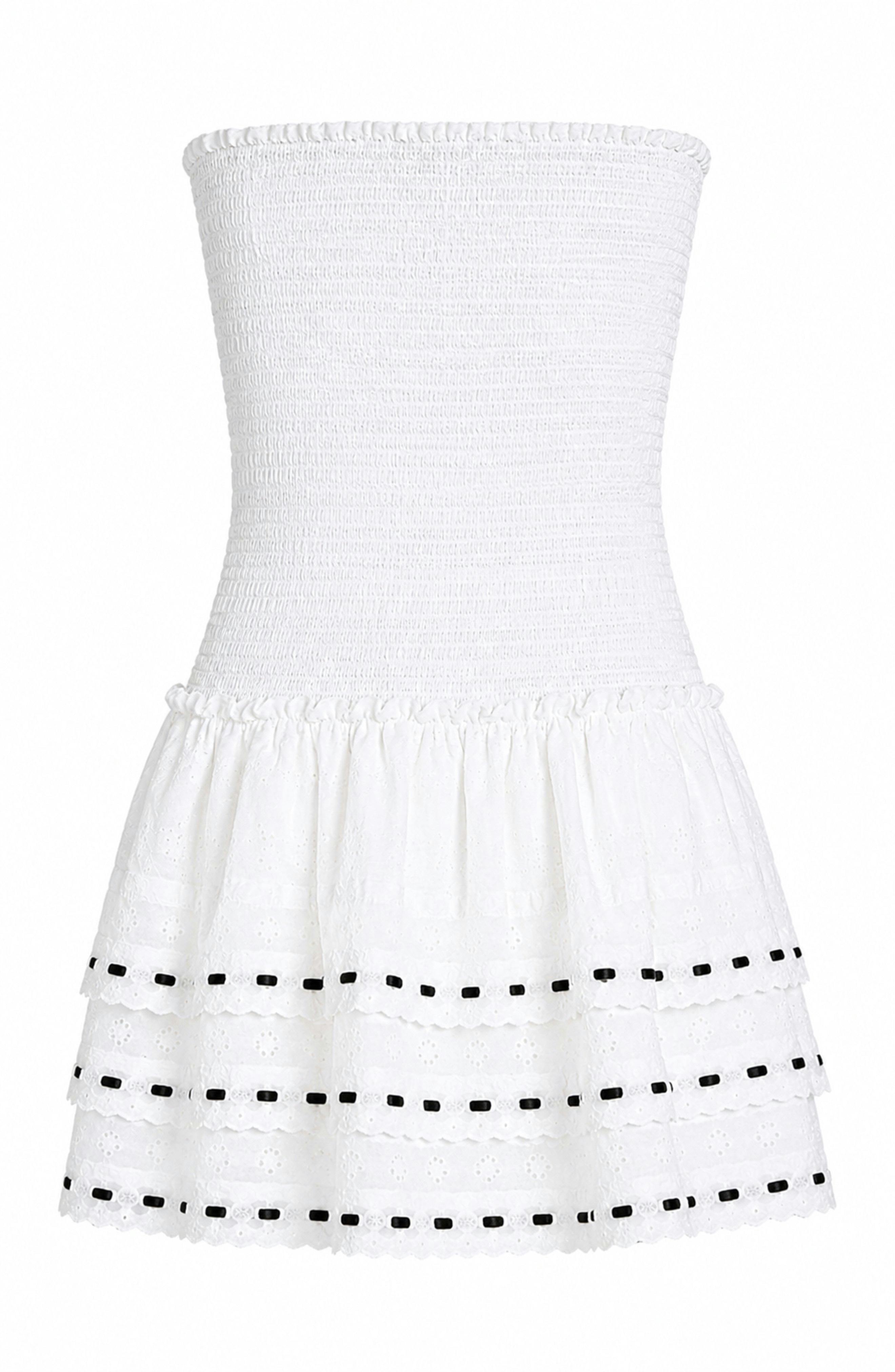 Sage White Heart & Flower Eyelet With Black Ribbon Smocked Ruffle Dress