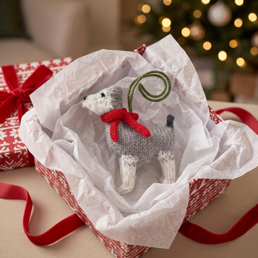Schnauzer Dog Hand Knit Christmas Ornament