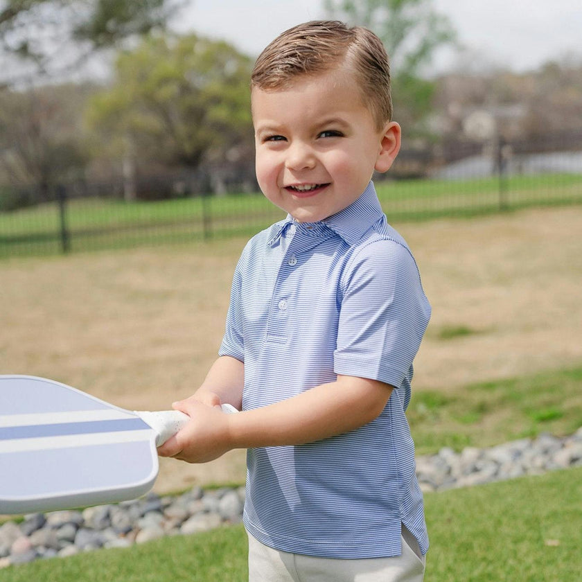 Will Boys' Performance Polo by LH Sport Blue Stripes