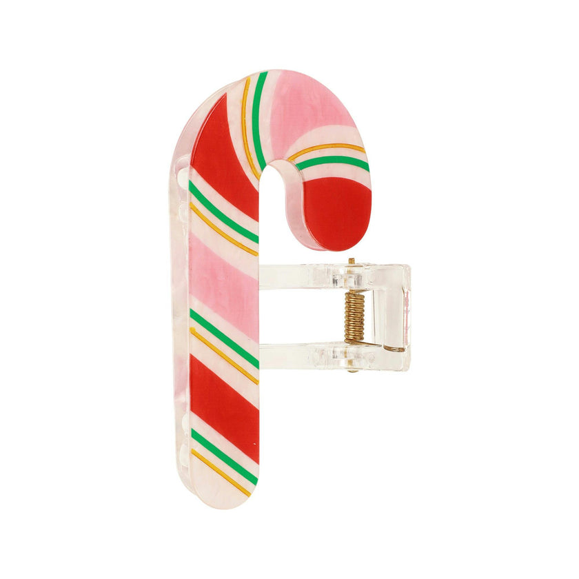 Packed Party Holiday Candy Cane Hair Claw Clip - Pearlescent Peppermint Stripe Christmas Hair Accessory for Thin to Thick Hair, 3.5x2 Inch Stocking Stuffer