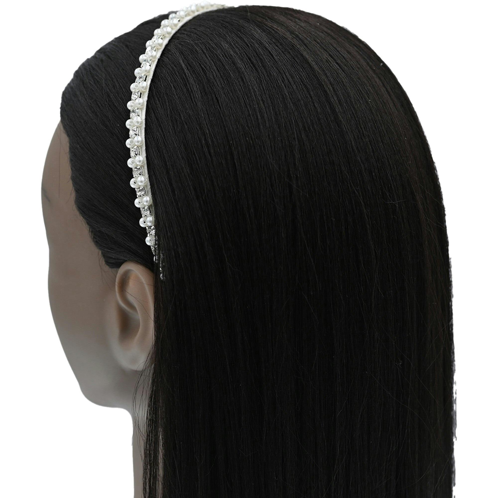 Platinum Rhinestone Embossed Pearl Headband