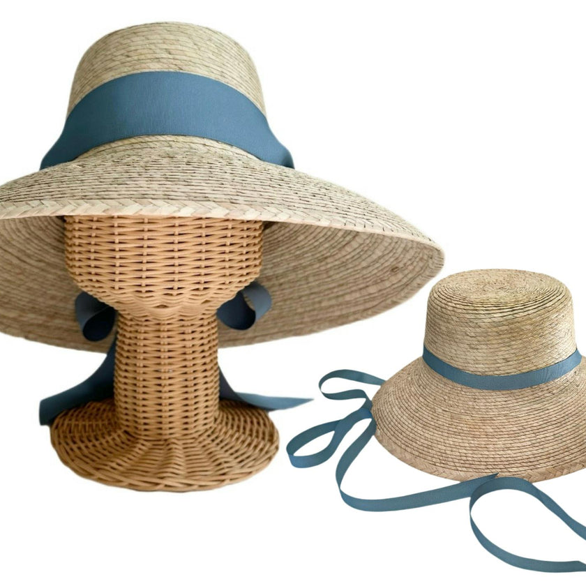 Mommy & Me Sun Hat Set - Wildflower & Palmetto - French Blue Grosgrain Ribbon