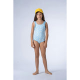 Eggs Print Ruffle Shoulder Swimsuit, Blue