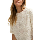 Lotus Ribbon Work Scallop Hem Top