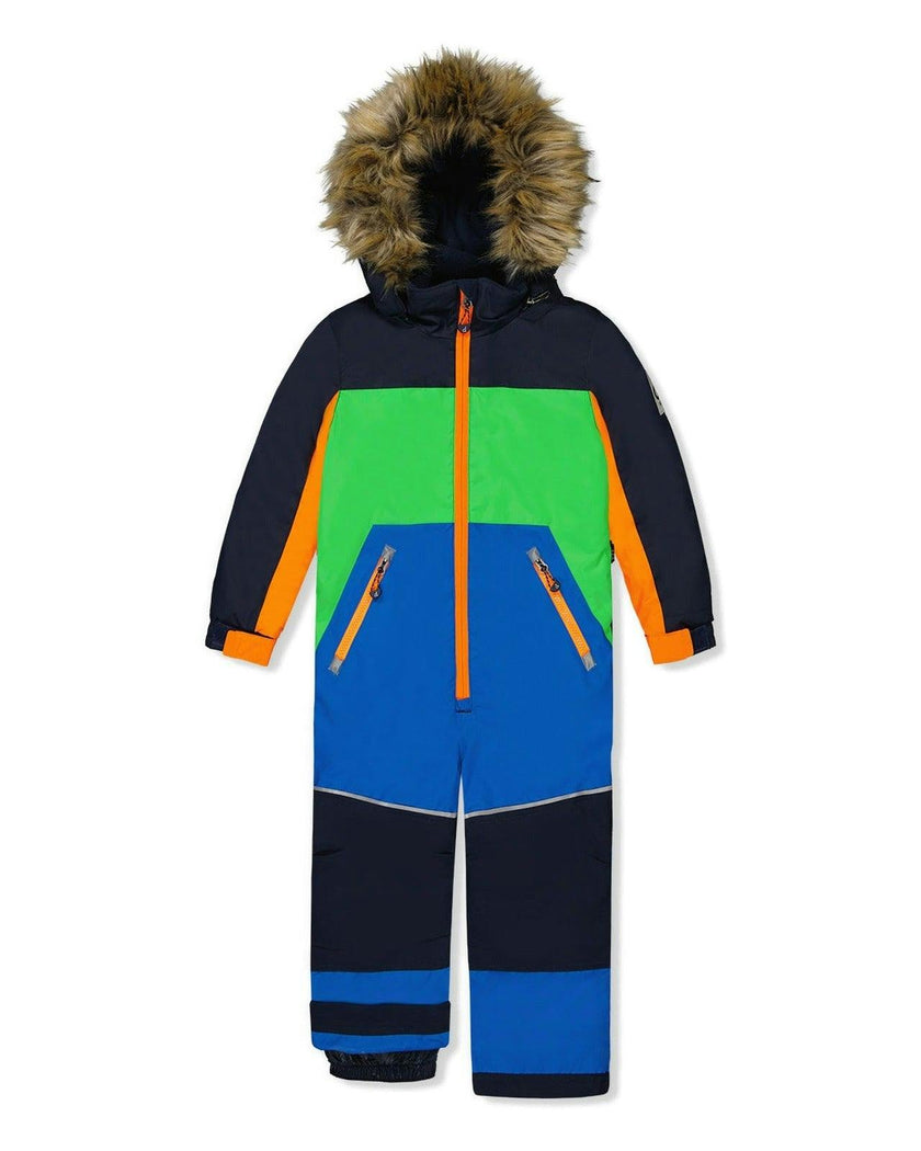 Kids One Piece Discover Snowsuit Blue Green and Orange