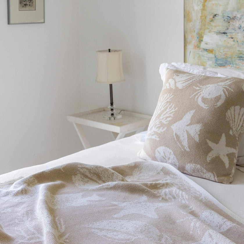 Cotton Sustainable Knit Throw Blanket | Coastal - Sea Life