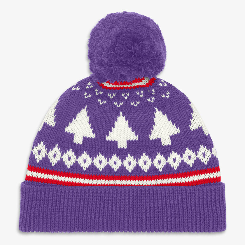 Kids knit beanie in fair isle trees