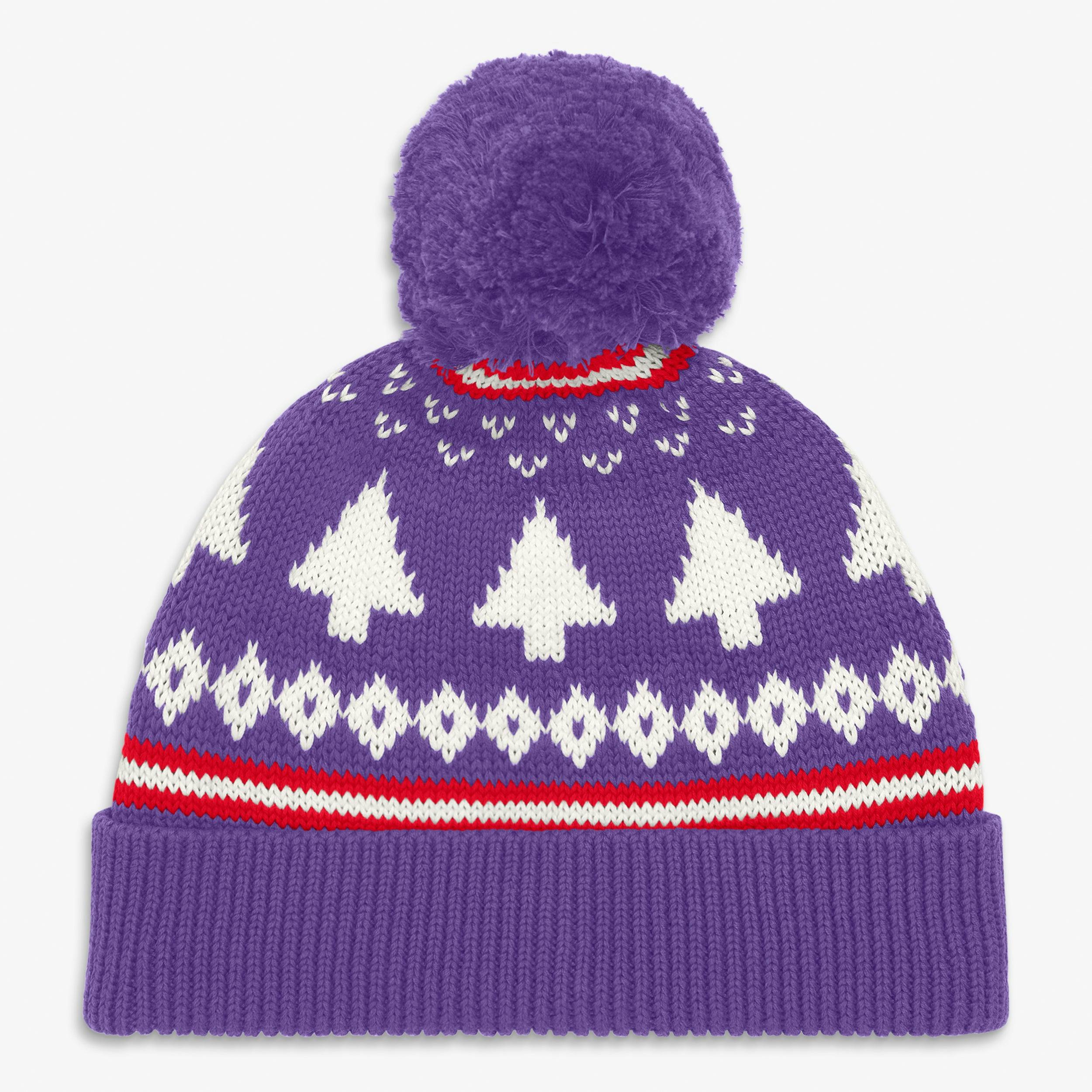 Kids knit beanie in fair isle trees