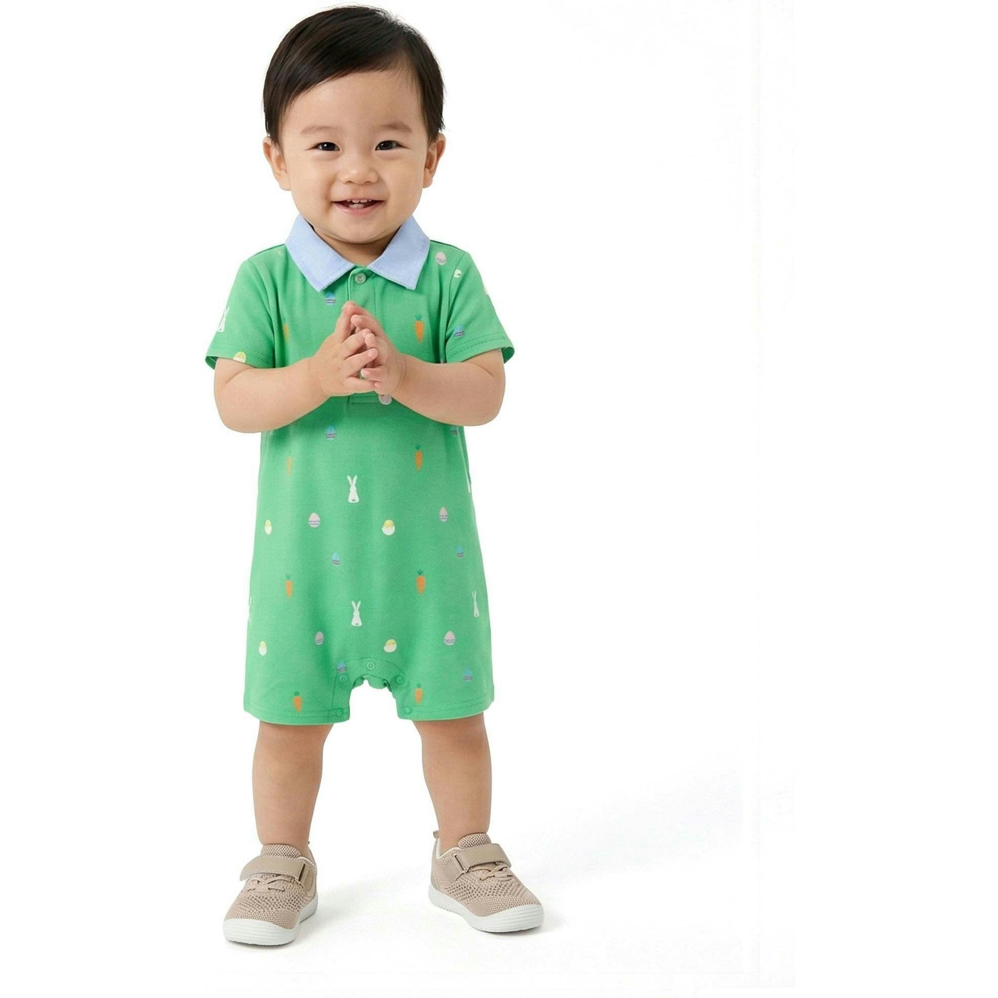 Infant Boys Printed Polo Romper | Bunny & Carrot