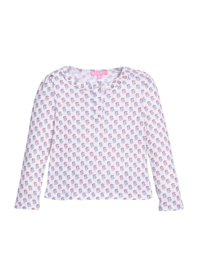 Long Sleeved Henley Tee - Verbier Pointelle Floral