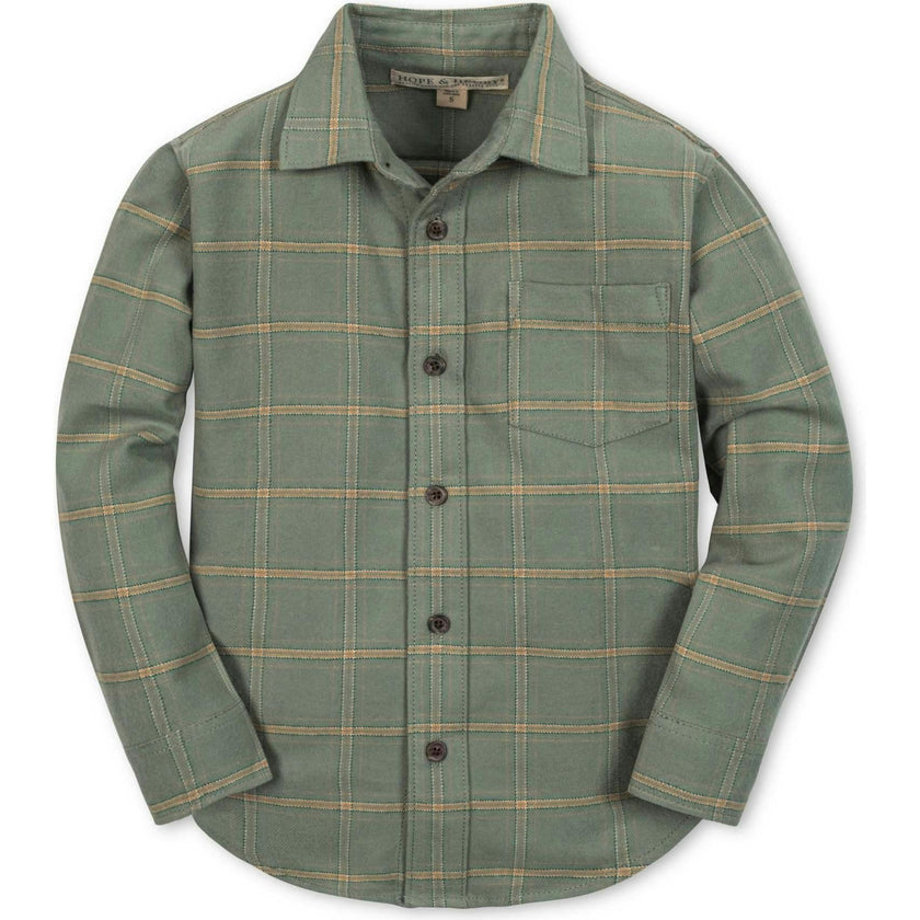 Organic Long Sleeve Flannel Button Down Shirt, Green