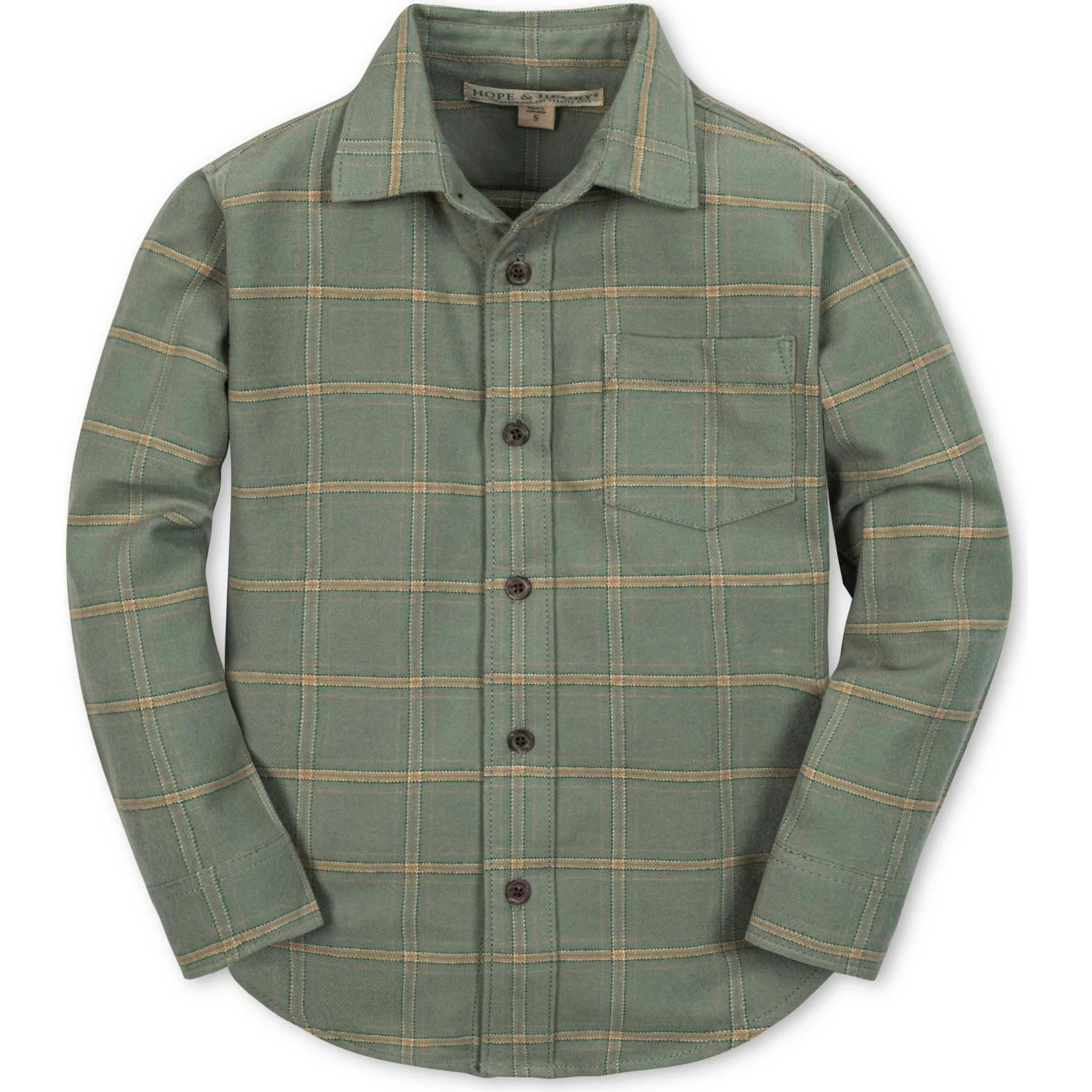 Organic Long Sleeve Flannel Button Down Shirt, Green