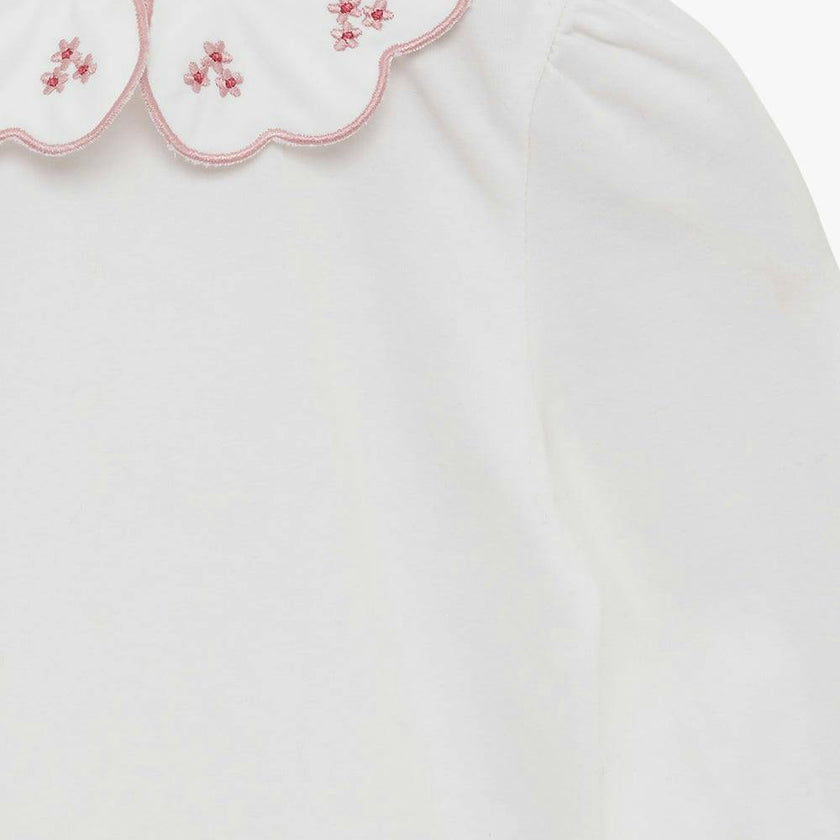 Baby Long-Sleeved Petal Floral Bodysuit in White/Pink