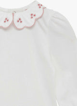 Baby Long-Sleeved Petal Floral Bodysuit in White/Pink