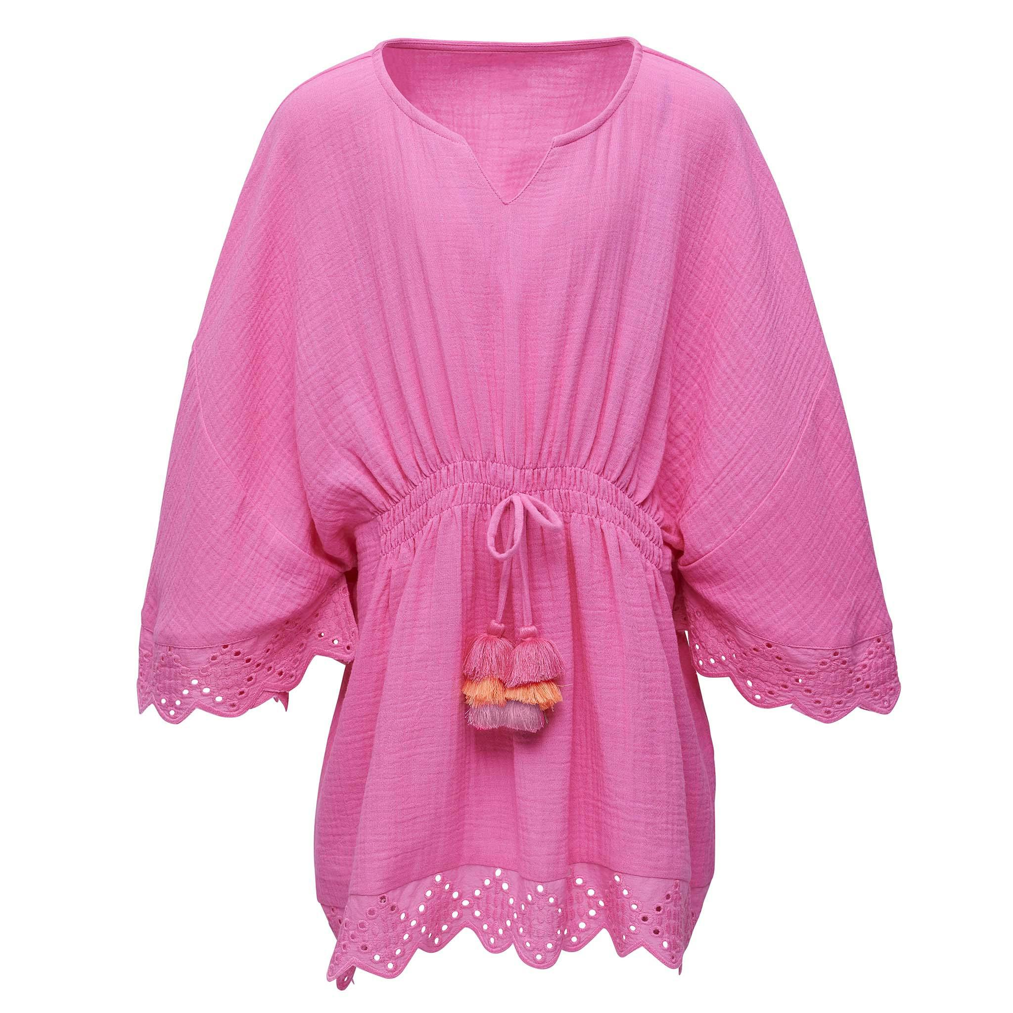 Eyelet Scaloped Trim Waist Tie Beach Cover Up