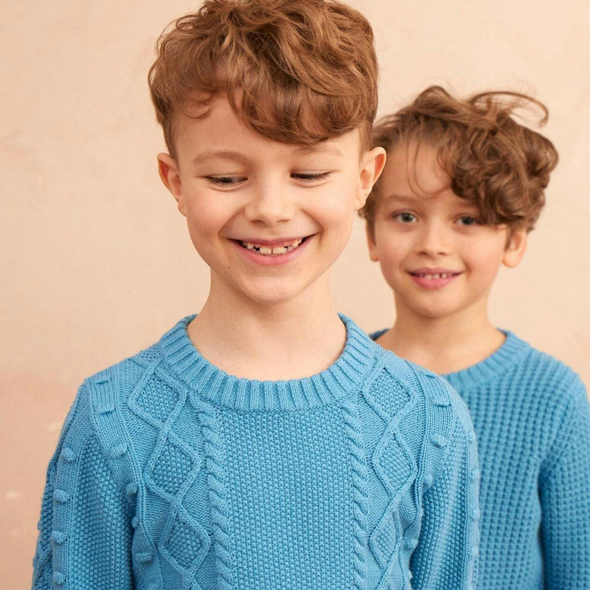 Cable Popcorn Jumper | Iceland Blue