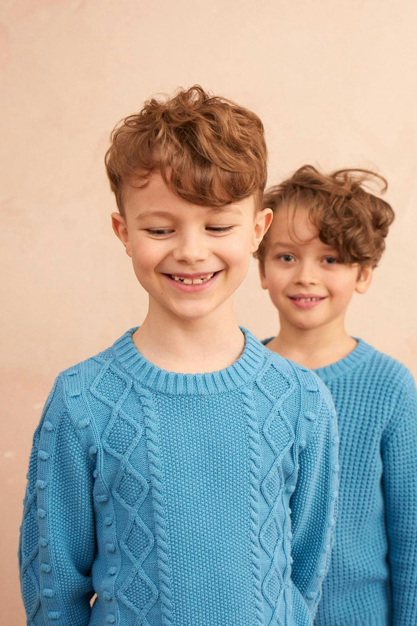 Cable Popcorn Jumper | Iceland Blue