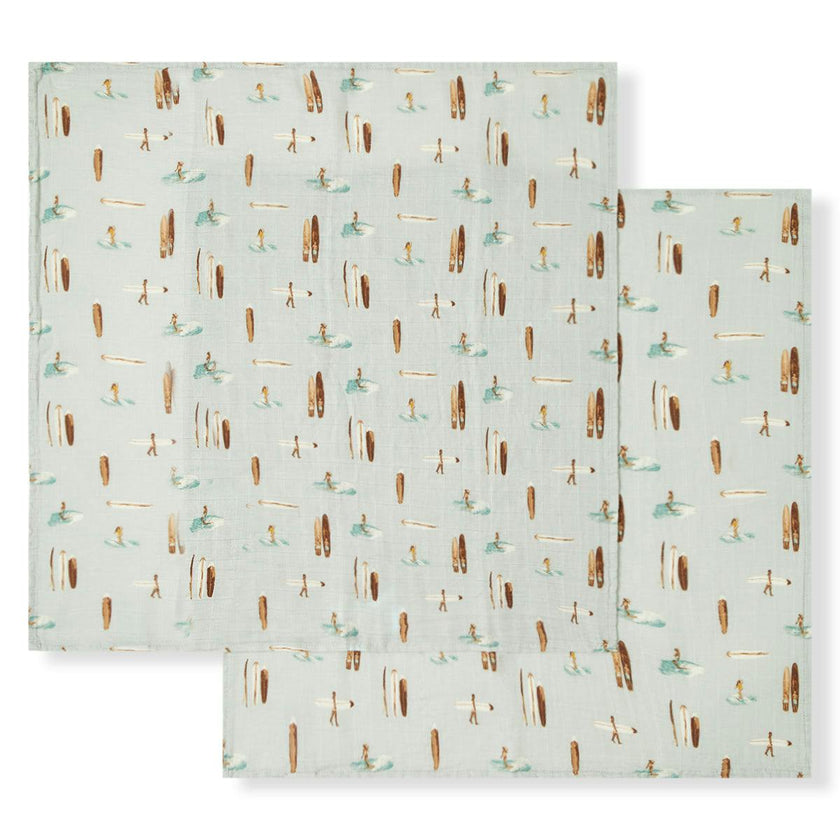 Vintage Surf Bamboo Muslin Two-Piece Burp Cloth Set