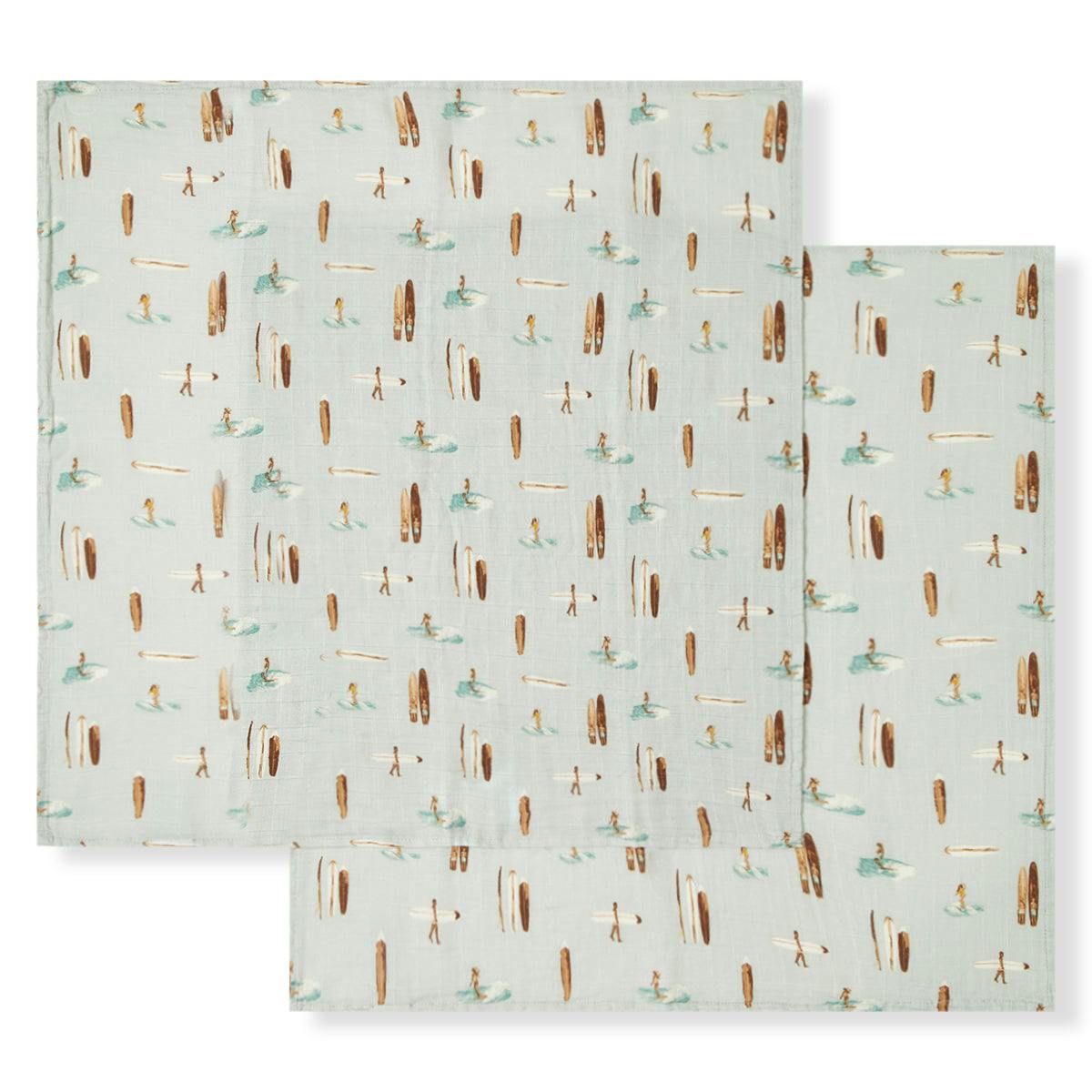 Vintage Surf Bamboo Muslin Two-Piece Burp Cloth Set