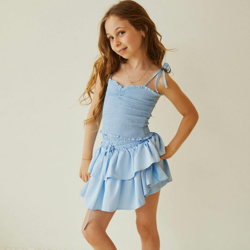 Willow Pastel Blue Satin Skort