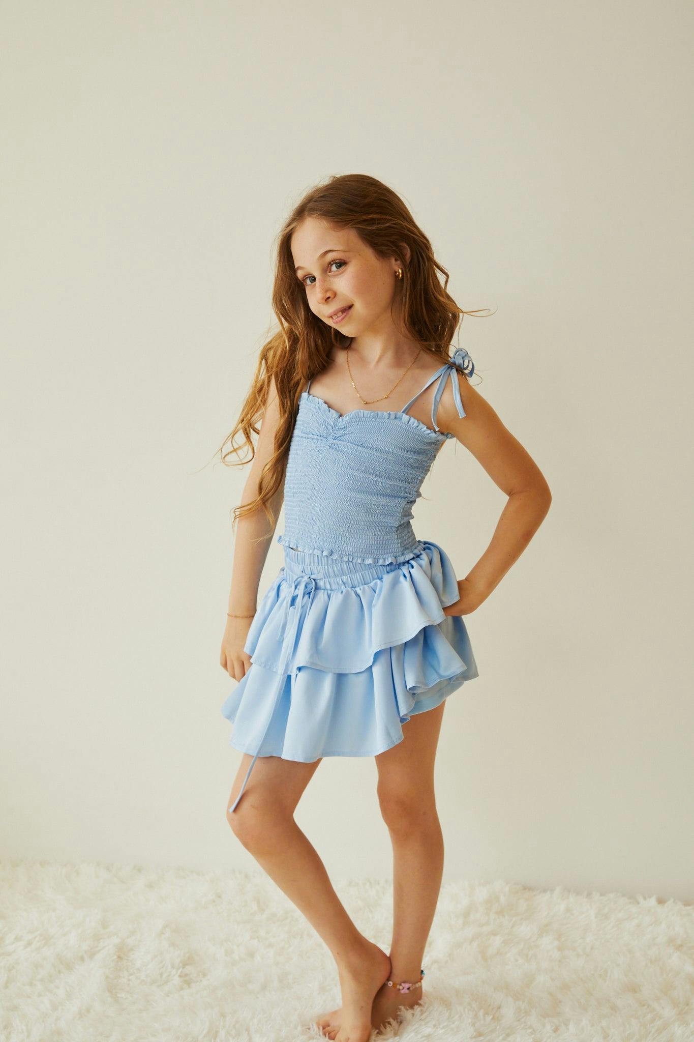 Willow Pastel Blue Satin Skort