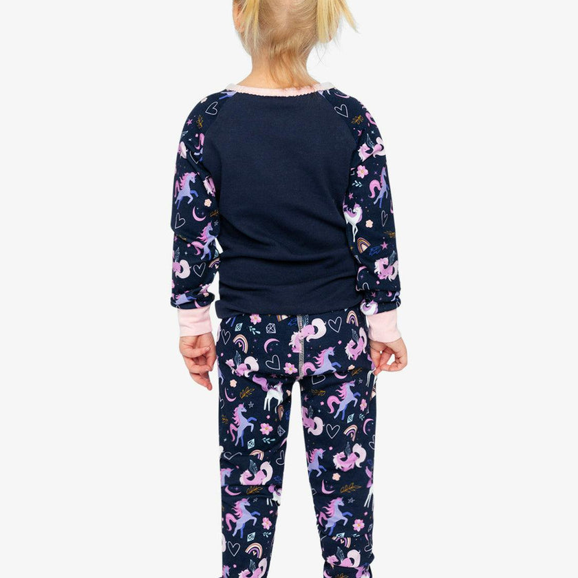 Organic Cotton Two Piece Pajama Set Purple Unicorn Print