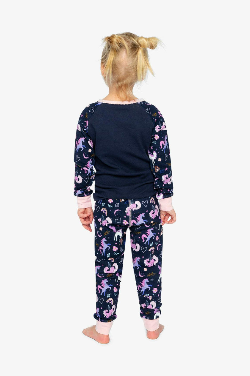 Organic Cotton Two Piece Pajama Set Purple Unicorn Print