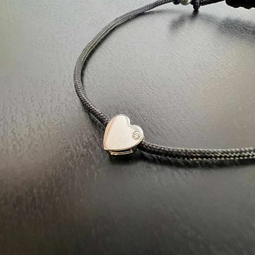 14k Gold Heart with Diamond Fortune Bracelet