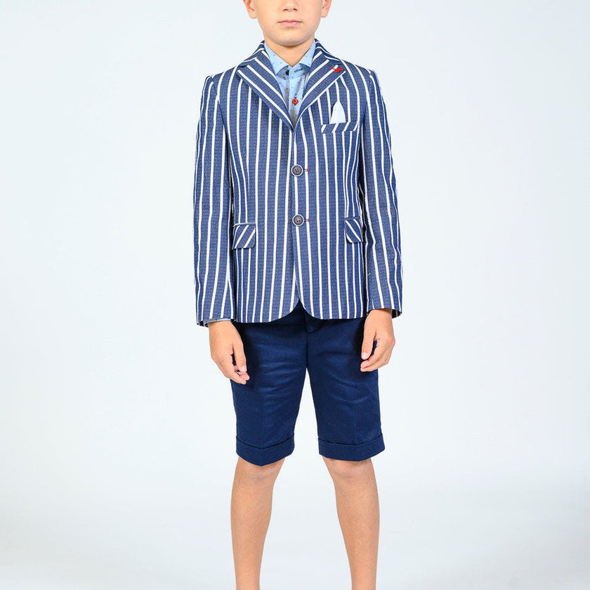 Navy Striped Embroidered Blazer